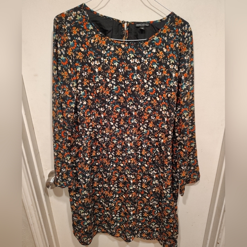 J. Crew Mercantile Women's Black Floral Tulip Hem Long Sleeve Dress Sz 22 Casual